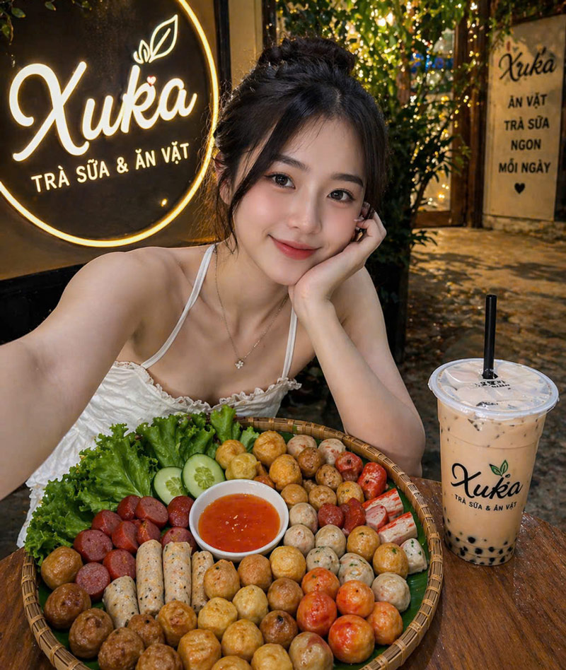 cô gái trẻ chụp hình bên mẹt đồ chiên thật hấp dẫn cô gái trẻ chụp hình bên mẹt đồ chiên thật hấp dẫn