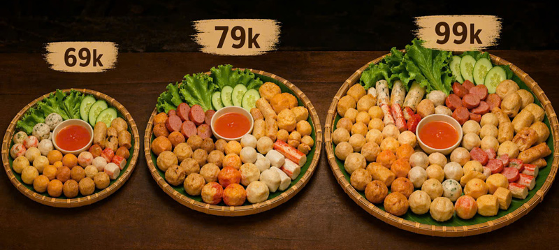 các mẹt viên chiên với giá tiền khác nhau